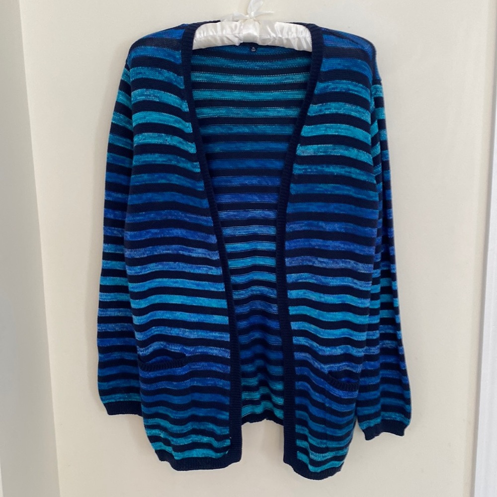 Jones New York PL Signature Cardigan Sweater Cotton Open Drape Front Ombré Knit